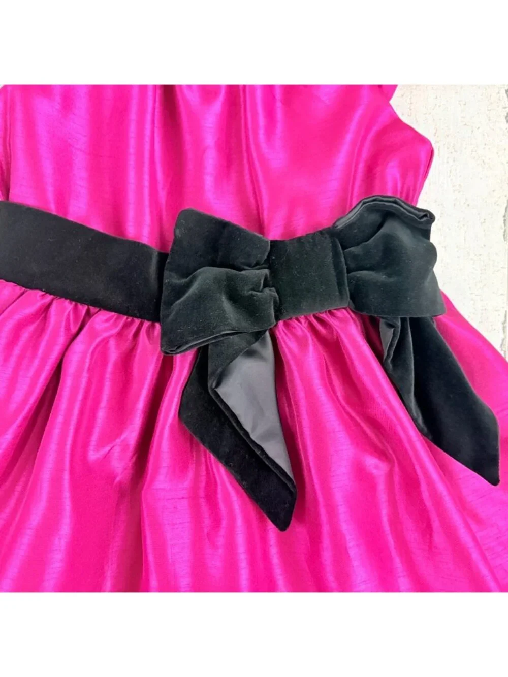Gymboree Pink Party Dress Black Velvet Bow Sz 7 EUC